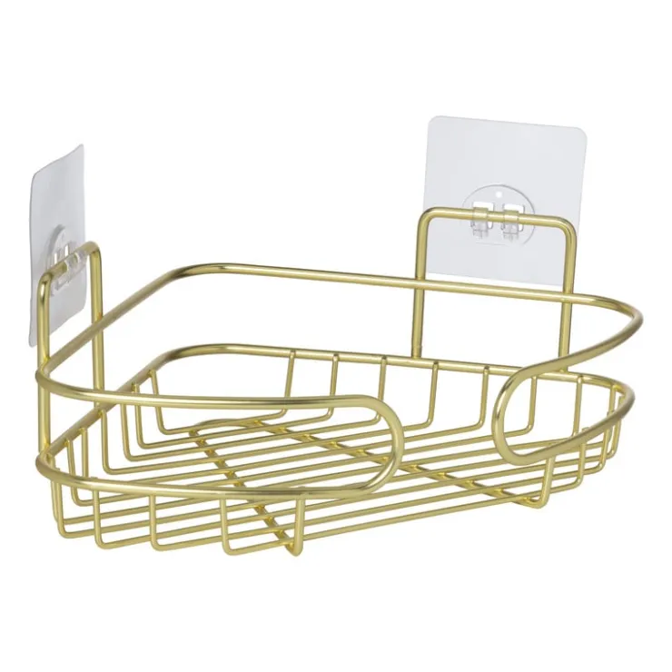 Xenos Badkamerrek hoek - goudkleurig - 21.5x21.5x10 cm- Badkamer Accessoires|Doucherekjes
