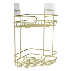 Xenos Badkamerrek hoek dubbel - goudkleurig - 21.5x21.5x34 cm- Badkamer Accessoires|Doucherekjes