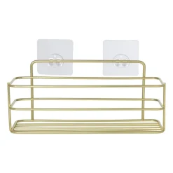 Xenos Badkamerrek rechthoekig - goudkleurig - 28x10x12 cm- Badkamer Accessoires|Doucherekjes