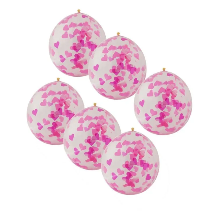 Xenos Ballon confetti - roze/wit - set van 6- Ballonnen|Bruiloft