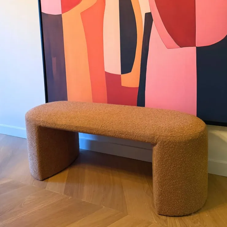 Xenos Bank Sara bouclé - bruin - 45x120x44 cm- Bankjes