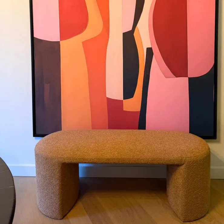 Xenos Bank Sara bouclé - bruin - 45x120x44 cm- Bankjes