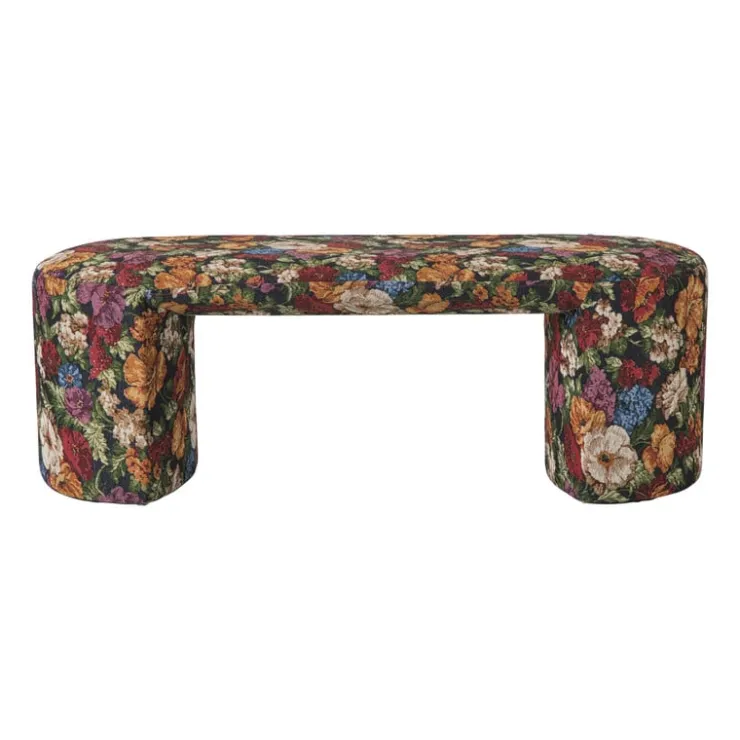 Xenos Bankje bouquet - rood/paars/zwart - 44x120x45 cm- Bankjes