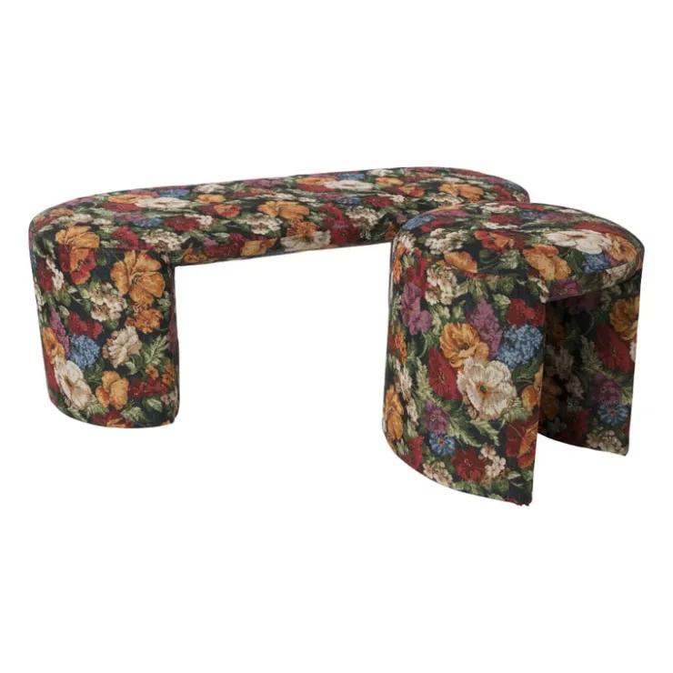 Xenos Bankje bouquet - rood/paars/zwart - 44x120x45 cm- Bankjes