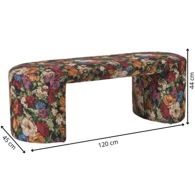 Xenos Bankje bouquet - rood/paars/zwart - 44x120x45 cm- Bankjes