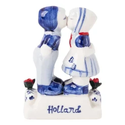 Xenos Beeldje kussend koppel - delfts blauw - 6x3x8 cm- Holland Souvenirs
