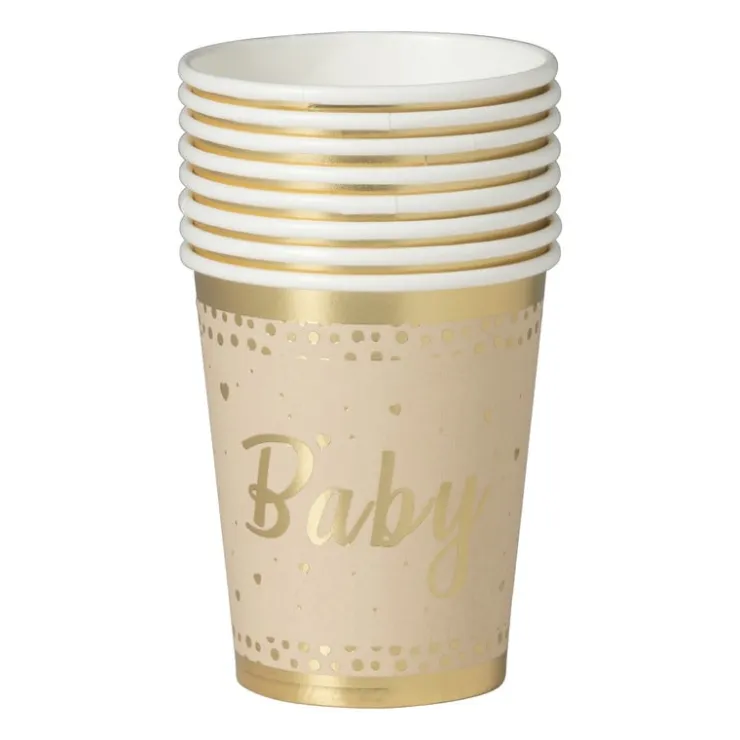 Xenos Bekers baby - papier - bruin/goud - set van 8- Wegwerpservies|Babyshower