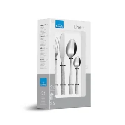 Xenos Bestekset Amefa Linen - zilverkleurig - 24-delig - 6 persoons- Besteksets