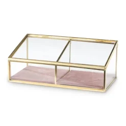 Xenos Bijouxdoos - 2- vaks - goud/roze - 18x9,5x7 cm- Sieraden Opbergen|Kerstcadeaus