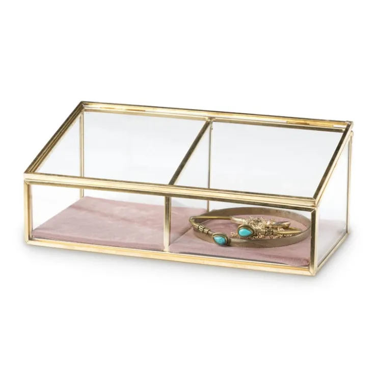 Xenos Bijouxdoos - 2- vaks - goud/roze - 18x9,5x7 cm- Sieraden Opbergen|Kerstcadeaus