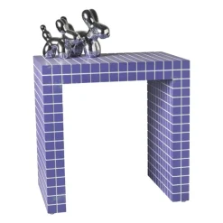 Xenos Bijzettafel checks - paars - 48x48x32 cm- Bijzettafels