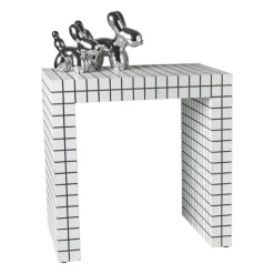 Xenos Bijzettafel checks - wit - 48x48x32 cm- Bijzettafels