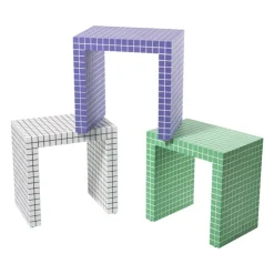 Xenos Bijzettafel checks - wit - 48x48x32 cm- Bijzettafels
