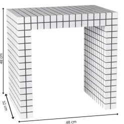 Xenos Bijzettafel checks - wit - 48x48x32 cm- Bijzettafels