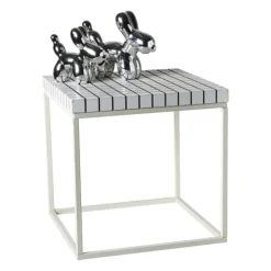 Xenos Bijzettafel checks met metalen frame - wit - 36x36x36 cm- Bijzettafels