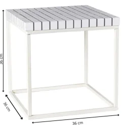 Xenos Bijzettafel checks met metalen frame - wit - 36x36x36 cm- Bijzettafels
