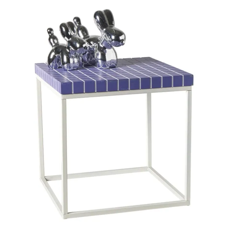 Xenos Bijzettafel checks met metalen frame - paars - 36x36x36 cm- Bijzettafels