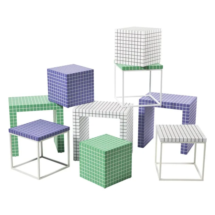 Xenos Bijzettafel checks met metalen frame - paars - 36x36x36 cm- Bijzettafels