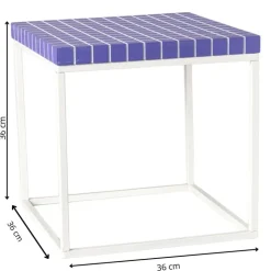 Xenos Bijzettafel checks met metalen frame - paars - 36x36x36 cm- Bijzettafels