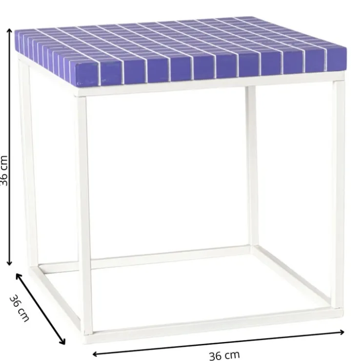 Xenos Bijzettafel checks met metalen frame - paars - 36x36x36 cm- Bijzettafels