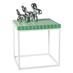 Xenos Bijzettafel checks met metalen frame - groen - 36x36x36 cm- Bijzettafels