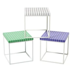 Xenos Bijzettafel checks met metalen frame - groen - 36x36x36 cm- Bijzettafels