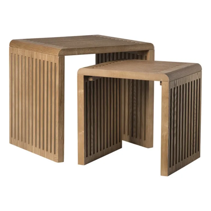 Xenos Bijzettafel Japandi groot - bruin - 40x42x35 cm- Bijzettafels