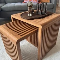 Xenos Bijzettafel Japandi klein - bruin - 34x34x29 cm- Bijzettafels
