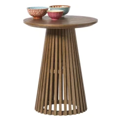 Xenos Bijzettafel Japandi rond - bruin - ø40x50 cm- Bijzettafels