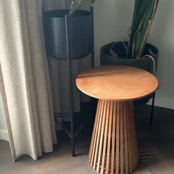 Xenos Bijzettafel Japandi rond - bruin - ø40x50 cm- Bijzettafels