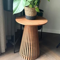 Xenos Bijzettafel Japandi rond - bruin - ø40x50 cm- Bijzettafels