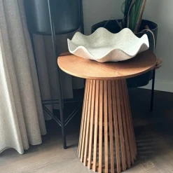 Xenos Bijzettafel Japandi rond - bruin - ø40x50 cm- Bijzettafels
