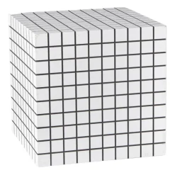 Xenos Bijzettafel kubus checks - wit - 30x30x30 cm- Bijzettafels