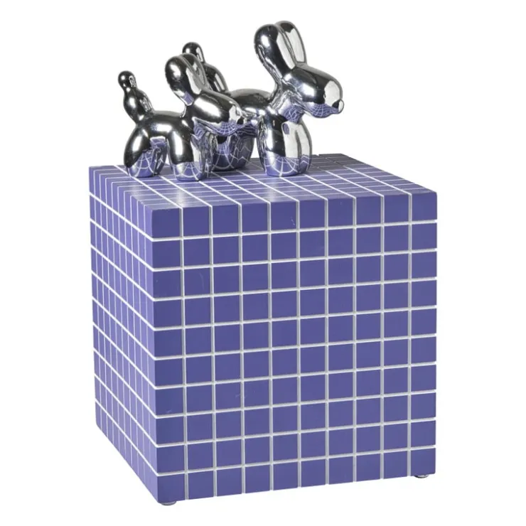 Xenos Bijzettafel kubus checks - paars - 30x30x30 cm- Bijzettafels