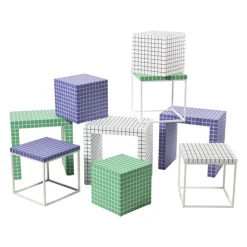 Xenos Bijzettafel kubus checks - paars - 30x30x30 cm- Bijzettafels