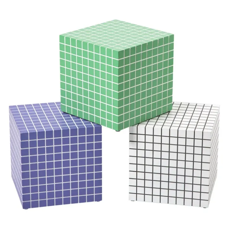 Xenos Bijzettafel kubus checks - groen - 30x30x30 cm- Bijzettafels
