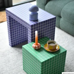 Xenos Bijzettafel kubus checks - groen - 30x30x30 cm- Bijzettafels