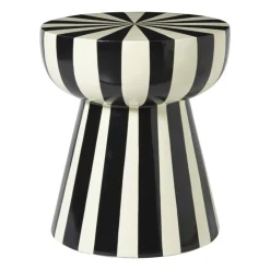 Xenos Bijzettafel stripes - beige/zwart - ø40x45 cm- Bijzettafels