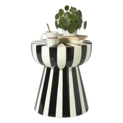 Xenos Bijzettafel stripes - beige/zwart - ø40x45 cm- Bijzettafels