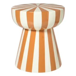 Xenos Bijzettafel stripes - beige/oranje - ø40x45 cm- Bijzettafels