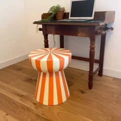 Xenos Bijzettafel stripes - beige/oranje - ø40x45 cm- Bijzettafels