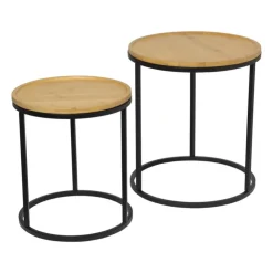 Xenos Bijzettafels Bamboe - MDF/metaal - set van 2- Salontafels|Bijzettafels