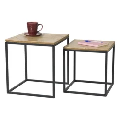 Xenos Bijzettafeltjes visgraat - bruin/zwart - set van 2- Bijzettafels
