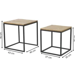 Xenos Bijzettafeltjes visgraat - bruin/zwart - set van 2- Bijzettafels