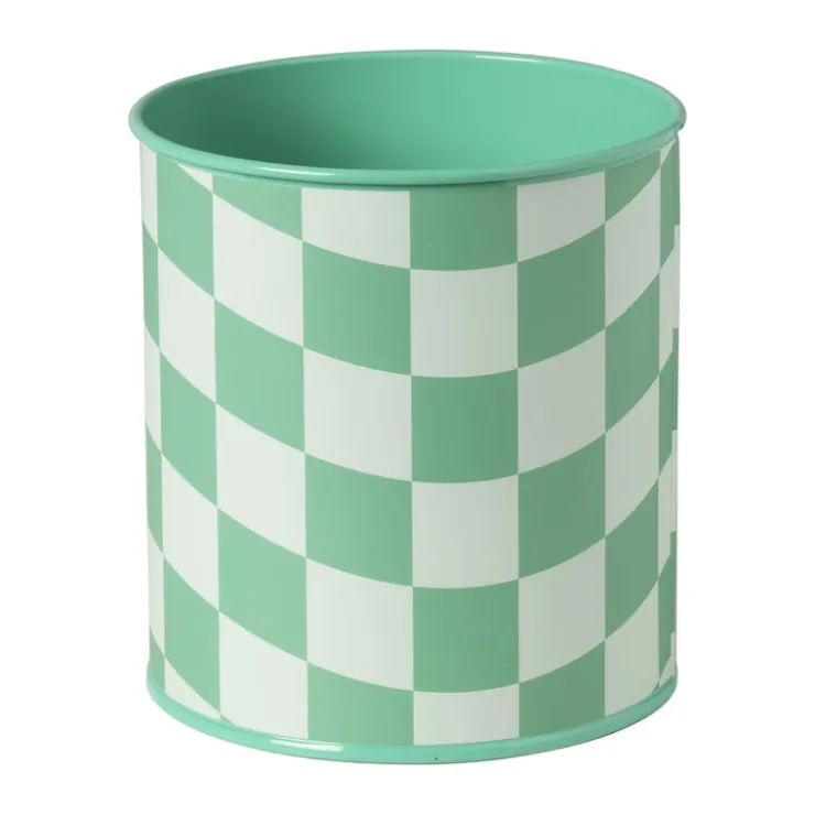 Xenos Bloempot geblokt groot - groen - ø13x14 cm- Bloempotten