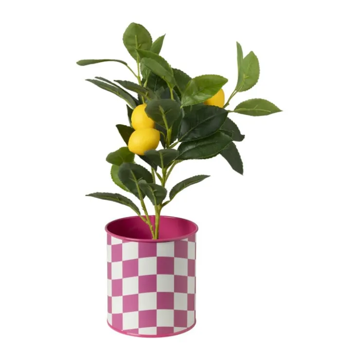 Xenos Bloempot geblokt klein - roze - ø12x13 cm- Bloempotten