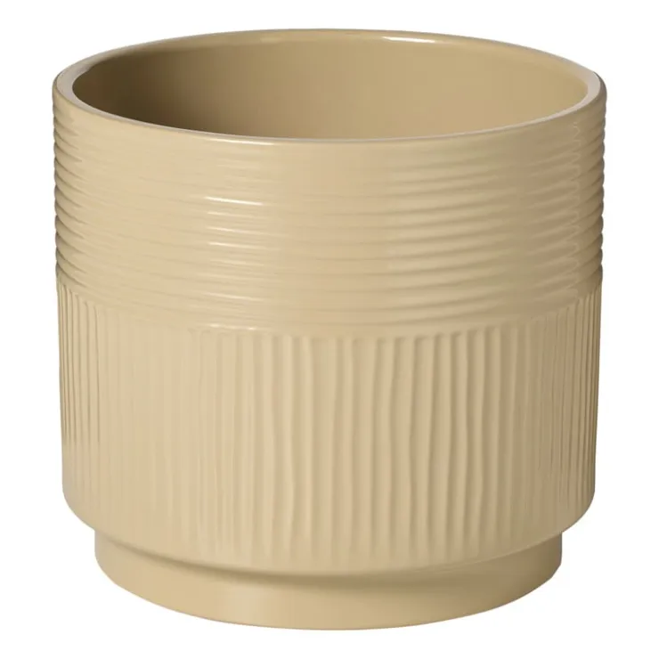 Xenos Bloempot lijnen - beige - ø19x17 cm- Bloempotten