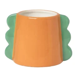 Xenos Bloempot met oortjes - oranje/groen - ø10x14.5 cm- Bloempotten