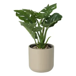Xenos Bloempot streep - beige - ø11.5x11 cm- Kerstcadeaus|Bloempotten