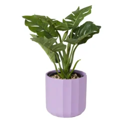 Xenos Bloempot streep - paars - ø11.5x11 cm- Bloempotten